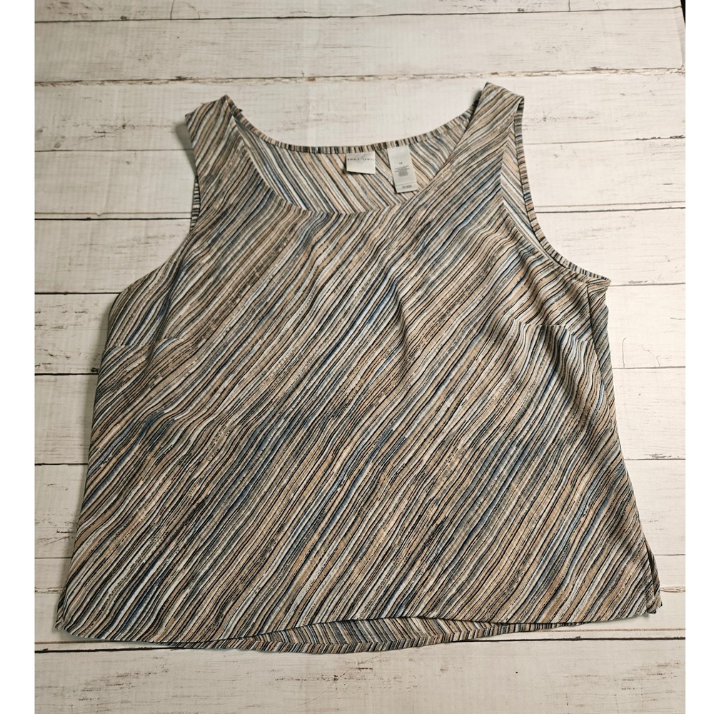Emma James Women 14 Sleeveless Tank Top Sheer Diagonal Stripe Beige Blue